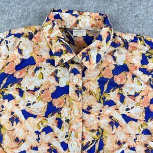 J Crew Top Blouse Womens S Blue Orange Floral The Perfect Shirt Button Up Preppy